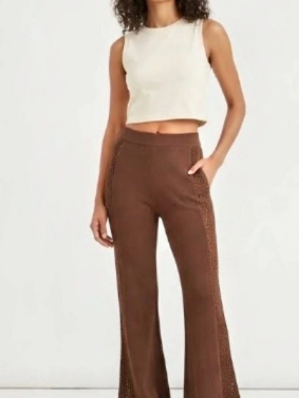 Zara Knit Flare Pants Brown Wide Leg Size Large
